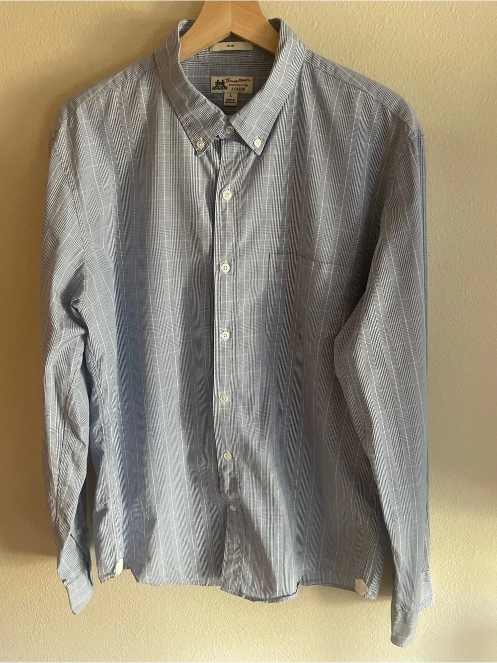 Thomas Mason J. Crew Slim Fit Light Blue and White Checked Slim Dress Shirt
